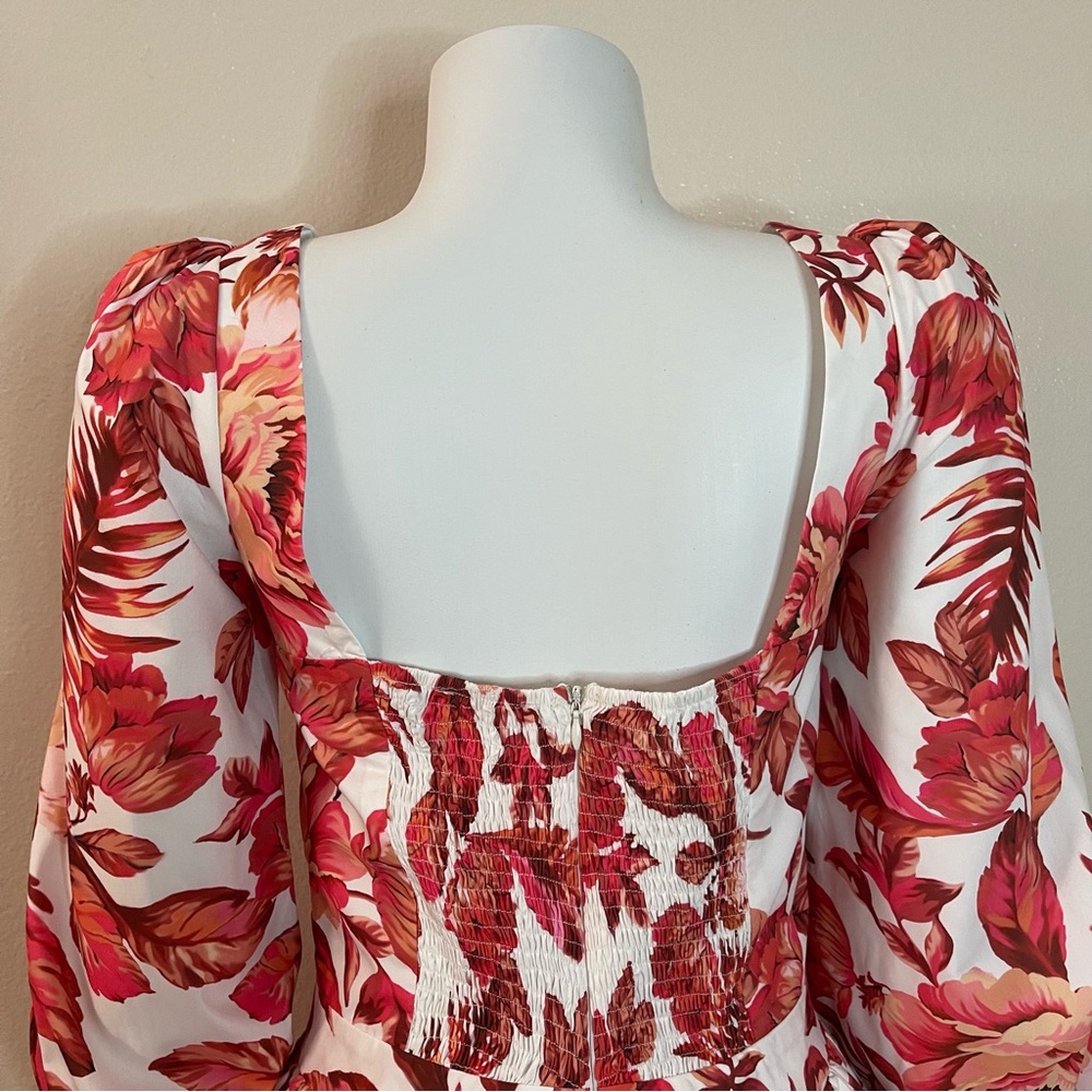 Floral print long sleeve Shirred back ruffled cutout mini dress - Picture 5 of 11
